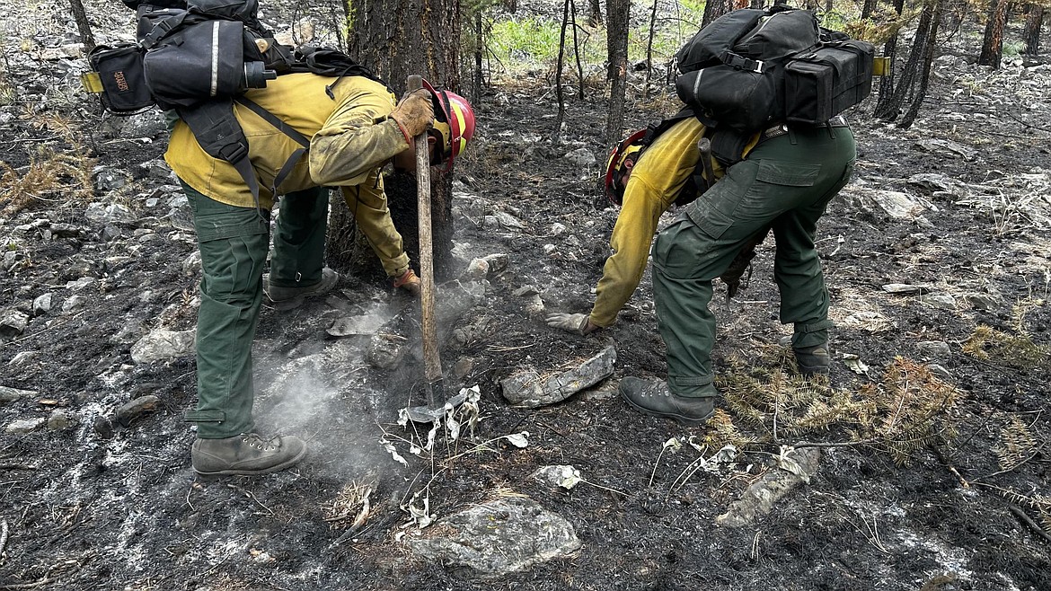 Fire crews cold trailing on the Banana Lake Fire on June 6, 2025. (Photo provided)