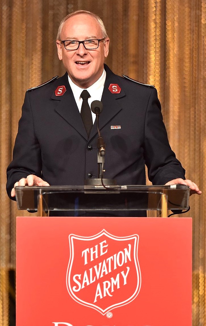 Major John Chamness of the Salvation Army, shown speaking at the Beverly Hilton in 2019, was the Kroc Center’s first director.