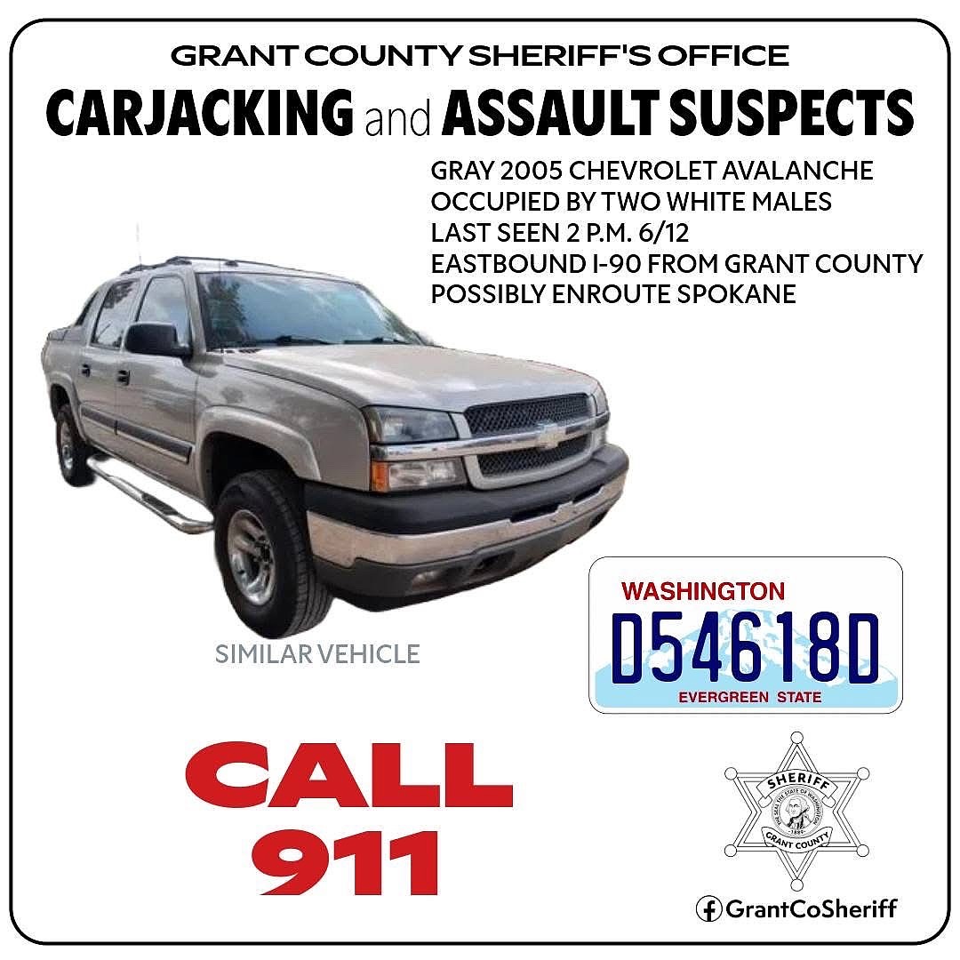 Around 2 p.m. Thursday  two women were assaulted and had their vehicle stolen, according to GCSO. The incident happened along I-90 at Road U-Southeast, about 10 miles East of Moses Lake.