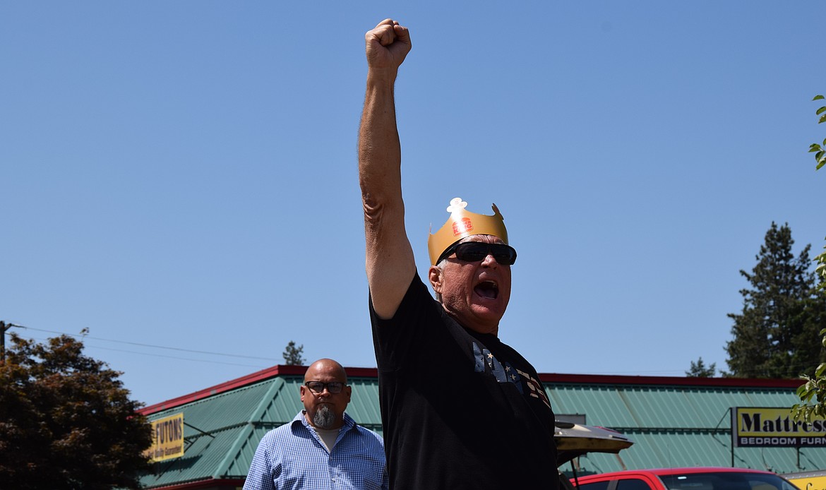 Ben Betz of Coeur d'Alene shouts as part of a counter-protest in favor of the Trump administration Saturday.