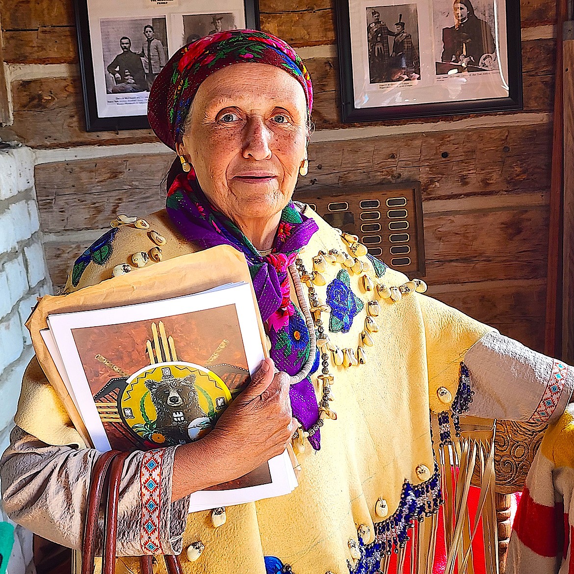 Tribal elder and singer Genevieve Matt was on hand to sing and coax visitors to sing at the Fort Connah Rendezvous on Saturday and Sunday. (Berl Tiskus/Leader)