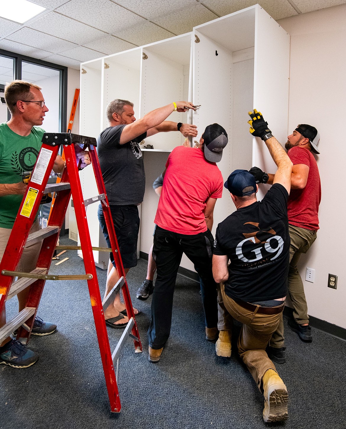 Coeur Group members build lockers at Garwood Elementary in 2023. From left: Matt Anderson, Shane Greenfield, Josh Sattler, Ryan Bones and James Perkinson.