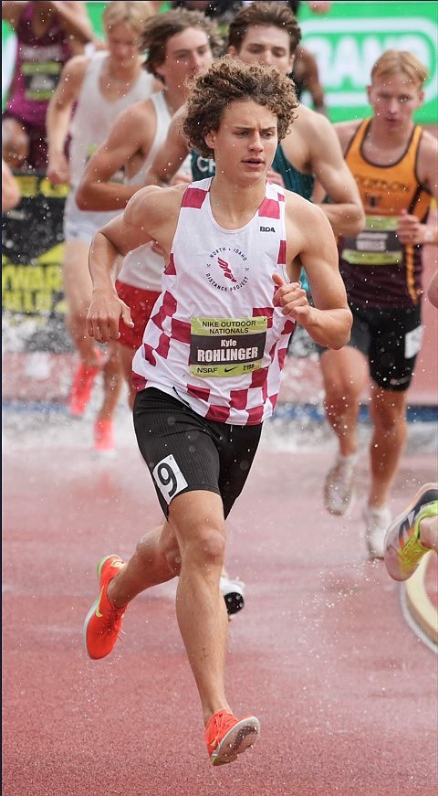 Photo by GEORGE ROHLINGER
North Idaho Distance Project's Kyle Rohlinger goes around the corner during the 2K steeplechase finals at Hayward Field on Saturday in Eugene. Rohlinger finished ninth overall in 6:10.18.
