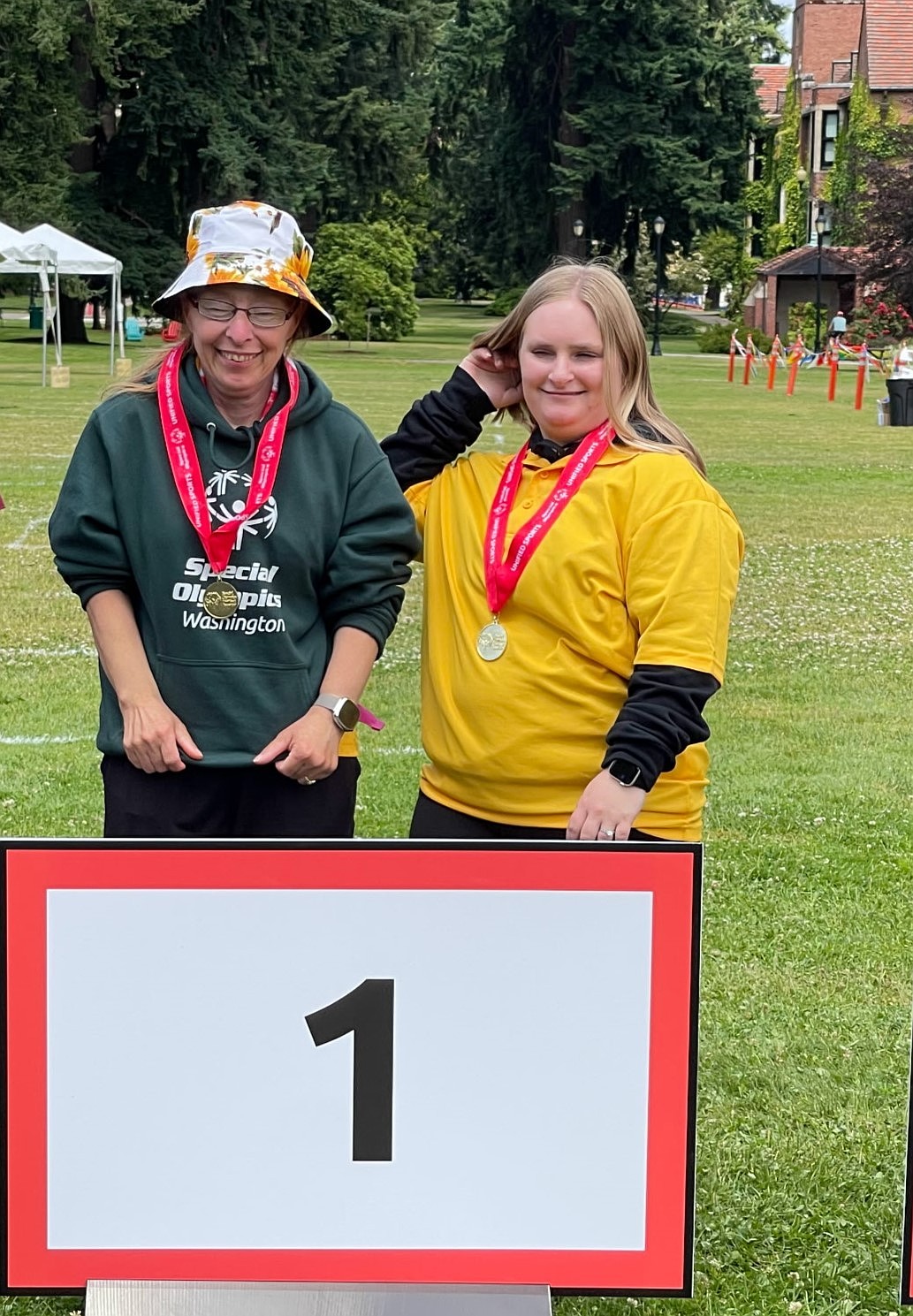 The women’s unified team, Rosemary Wells and Madison Voss, earns gold at the bocce state tournament over the weekend. Wells also earned second place in the individual matches.