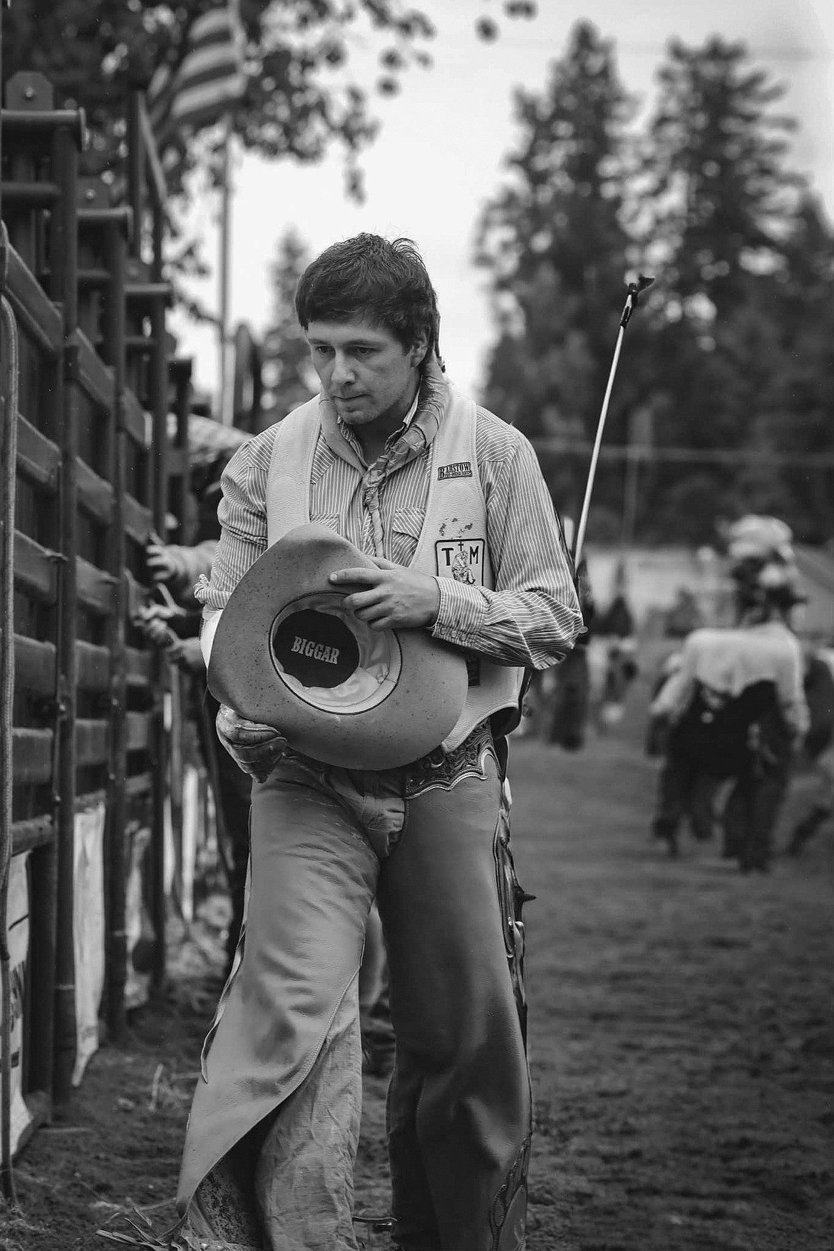 Mason Payne prepares for his bareback competition at a rodeo. Payne grew up in Wellpinit near Reardan.