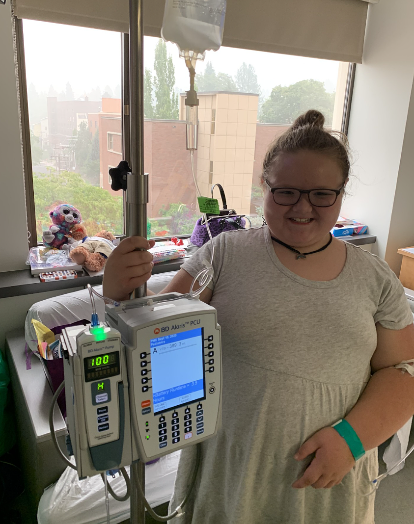 Hydee Lyman is seen in the hospital Sept. 13, 2020, cracking a smile after she had time to process her Type 1 diabetes diagnosis. Her actual diagnosis date was Sept. 11, 2020.