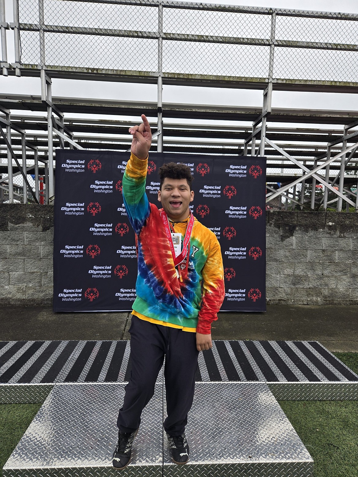Christopher James celebrates earning second-place with the Jacks in the individual soccer skills event at the state tournament over the weekend. The team is mostly made up of younger players from the middle and high school levels.