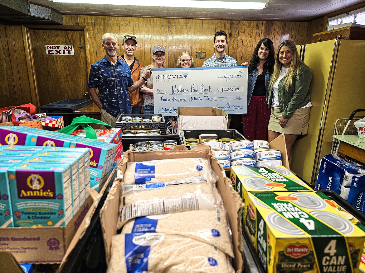 Members of the Innovia Foundation presented a check for $12,000 to the Wallace Food Bank on Wednesday as part of Innovia's Community Grants program. Pictured from the left are Michael Hoffman, Scott Leitch, Cindy Lien, Margie Grandpre, Dave Sonntag, Kristi Rietze and Ashlee Myles.