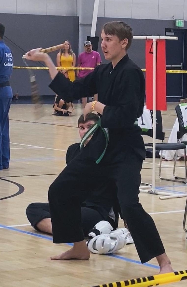 Matthias Kalmbach going through a nunchuck movement at the Battle on the Columbia tournament last August. Kalmbach said martial arts has helped him a lot with discipline in his daily life.