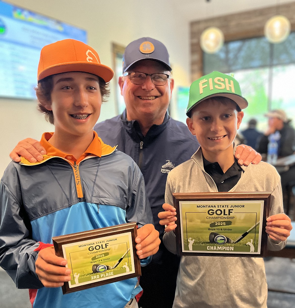 Grant Golik, 13, from Great Falls, MSGA director Nick Dietzen, and Finley Ross at the Junior State Tournament earlier this month. (Photo provided)