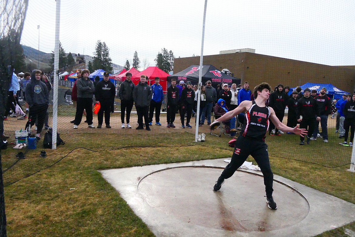 Montana Western bound Darren Standeford prepares to unleash the discus during the 2025 Divisional track and field championship this past season.  Standeford signed a track scholarship offer from Western this past week.  (File photo)