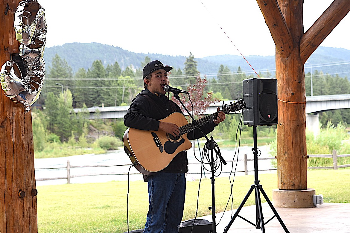 Troy musician Ethan Crowe performed at the third anniversary gathering Saturday, June 21, 2025, of the LOR Foundation at Fred Brown Pavilion in Libby. (Scott Shindledecker/The Western News)
