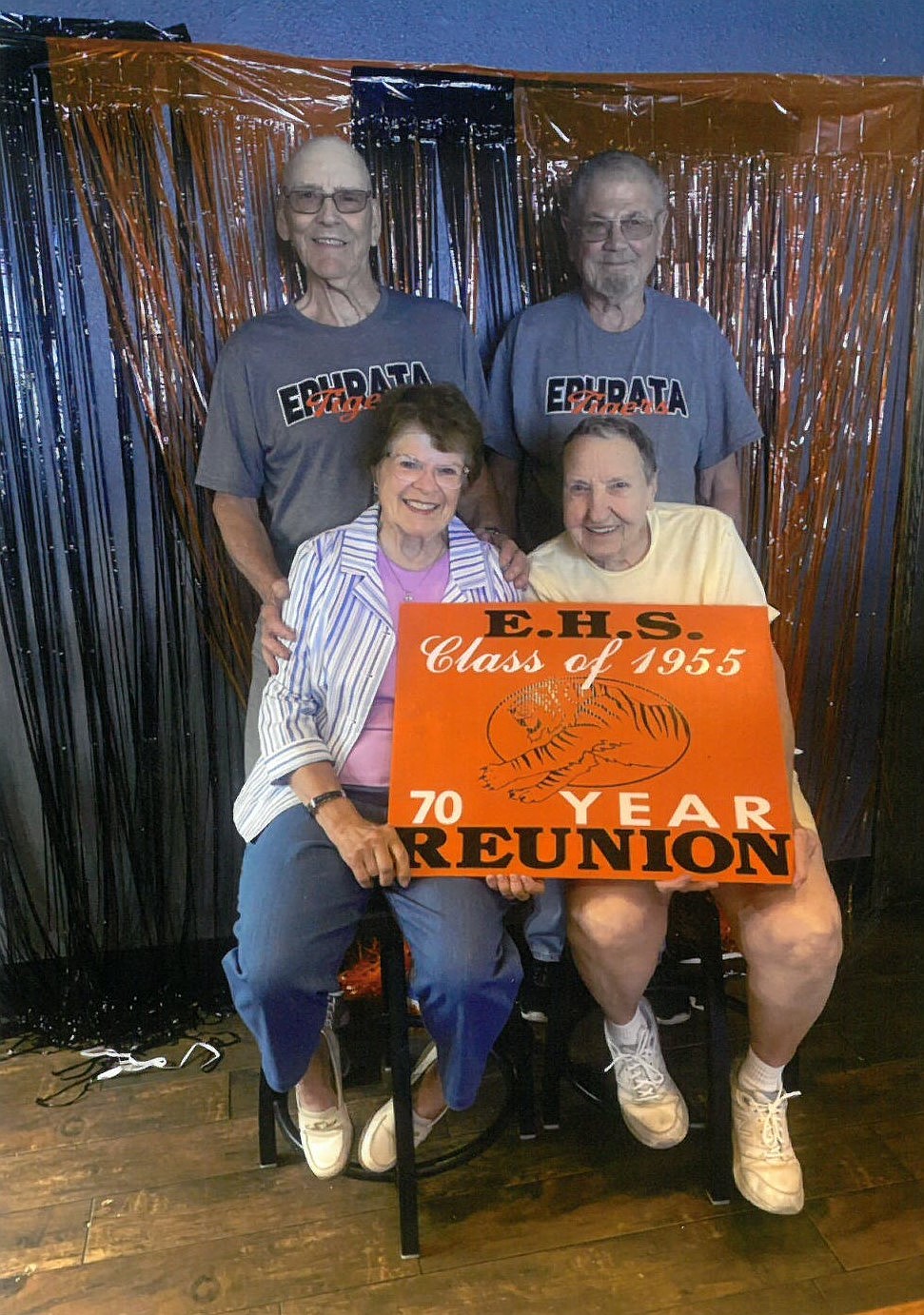 Of those who attended the reunion this year, four attended school together from first through 12th grades. Clockwise from top-left: Jerry Pitts, Don Deycous, Colleen (Groff) Reese and Susan (Lovelace) McKinnon.