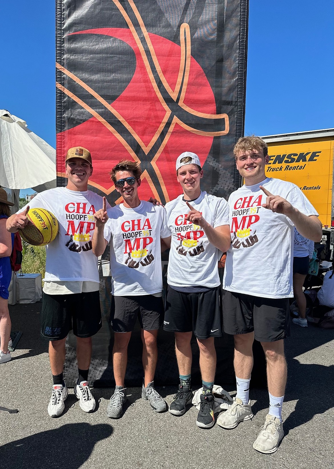 Courtesy photo
Stam Structures, featuring four players born and raised in Coeur d'Alene, went 5-0 and won its competitive male division last weekend at the Hoopfest 3-on-3 tournament in downtown Spokane. It was the group's third Hoopfest title. From left are Jackson Sumner, Noah Stam, Sam Matheson and Joey Naccarato.