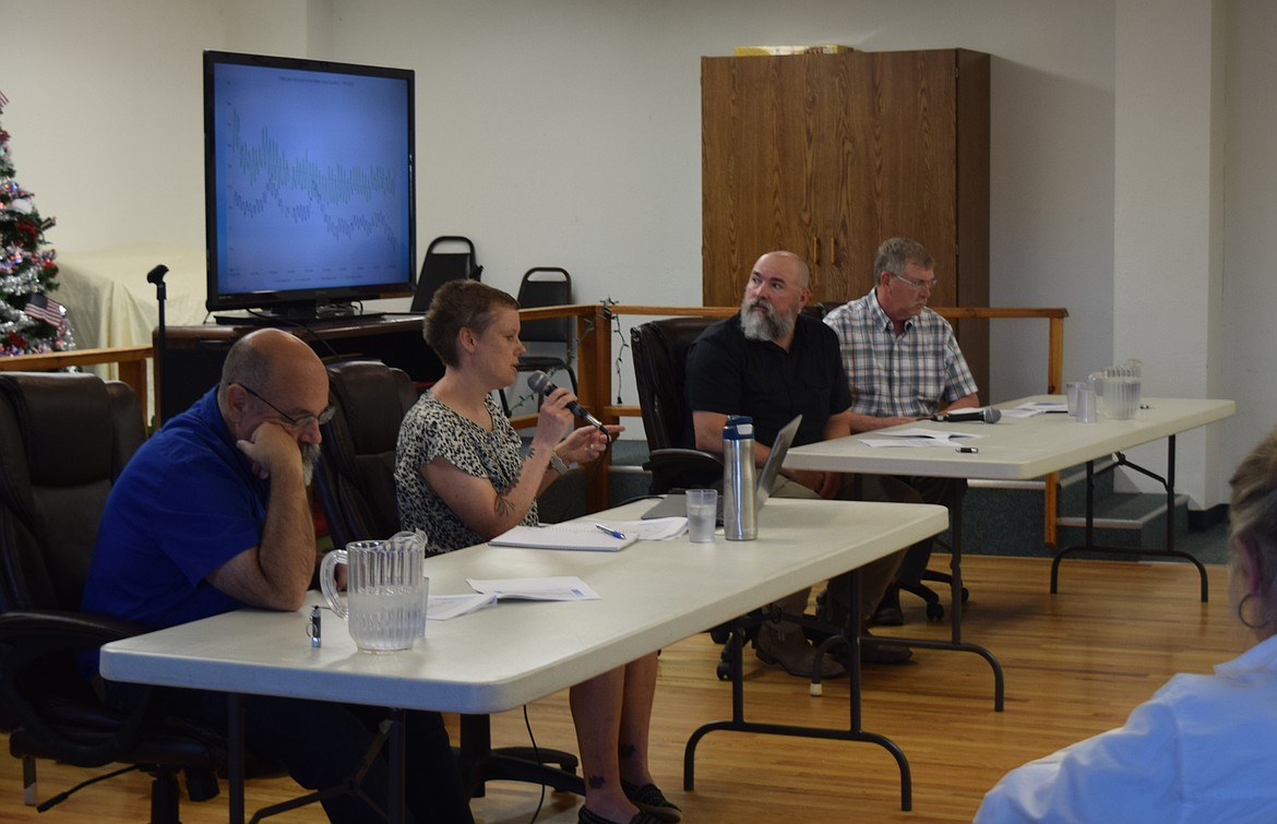 A discussion of lake levels was the subject of a special Soap Lake Conservancy meeting. From left to right, U.S. Bureau of Reclamation Ephrata Deputy Field Office Manager Clyde Lay, Washington Department of Ecology Eastern Region Contact Jaime Short, BOR Ephrata Field Office Manager Marc Maynard and Quincy-Columbia Basin Irrigation District Manager Roger Sonnichsen.
