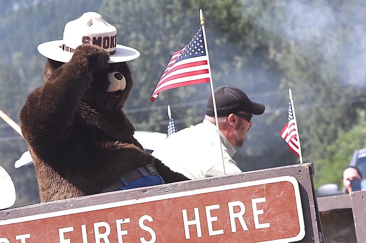 Smokey Bear spread his fire safety message at Friday's 2025 Troy July 4 parade. (Scott Shindledecker/The Western News)