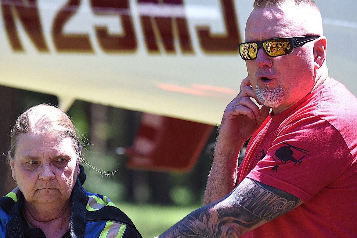 David Thompson Search and Rescue's Valerie Albert seems to have some doubt about participating in a helicopter hoist lift with 2 Bear Air Sunday, June 29, 2025, during a training rendezvous at Fawn Creek Campground. (Scott Shindledecker/The Western News)
