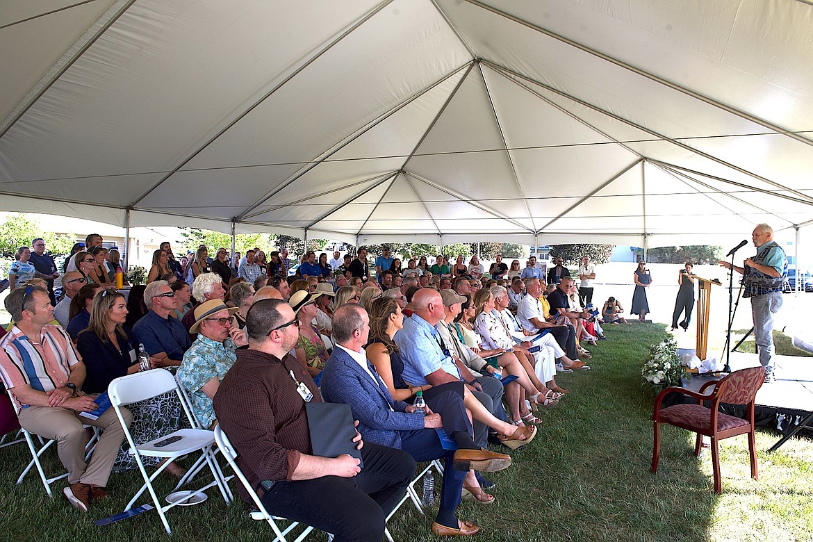 CSKT elder and former Tribal Councilman Steve Lozar gave an opening blessing for St. Joseph Medical Center's new rural health clinic. He told the audience that his six children were born at St. Joe's and said the hospital sits "on holy ground." (Kristi Niemeyer/Leader)