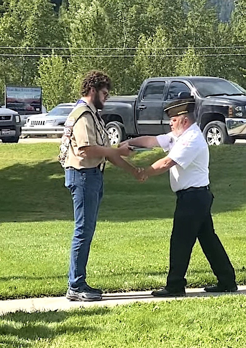 Libby  Eagle Scout Warren Paulsen was named the Department of Montana VFW 2025 Scout of the Year. He was honored at a ceremony Friday, July 4, in Roosevelt Park in Troy. (Courtesy photo)