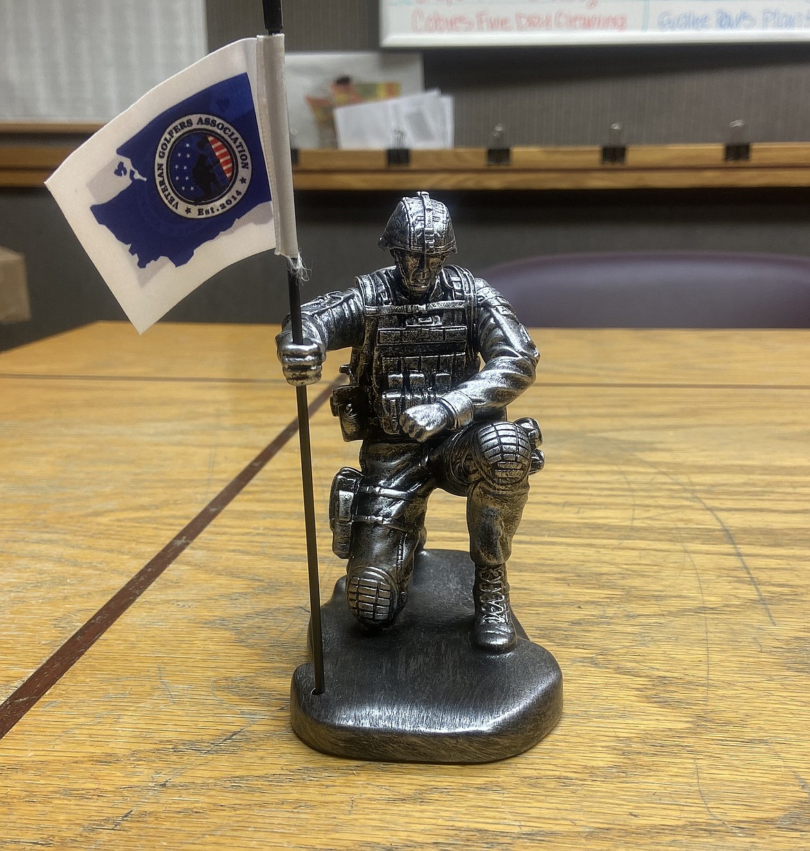 The trophy that Nick Nesmith won at the Veteran Golfers Association state tournament. Nesmith will play in the VGA western regional tournament in August, in hopes of qualifying for the national championship tournament which is held in October.