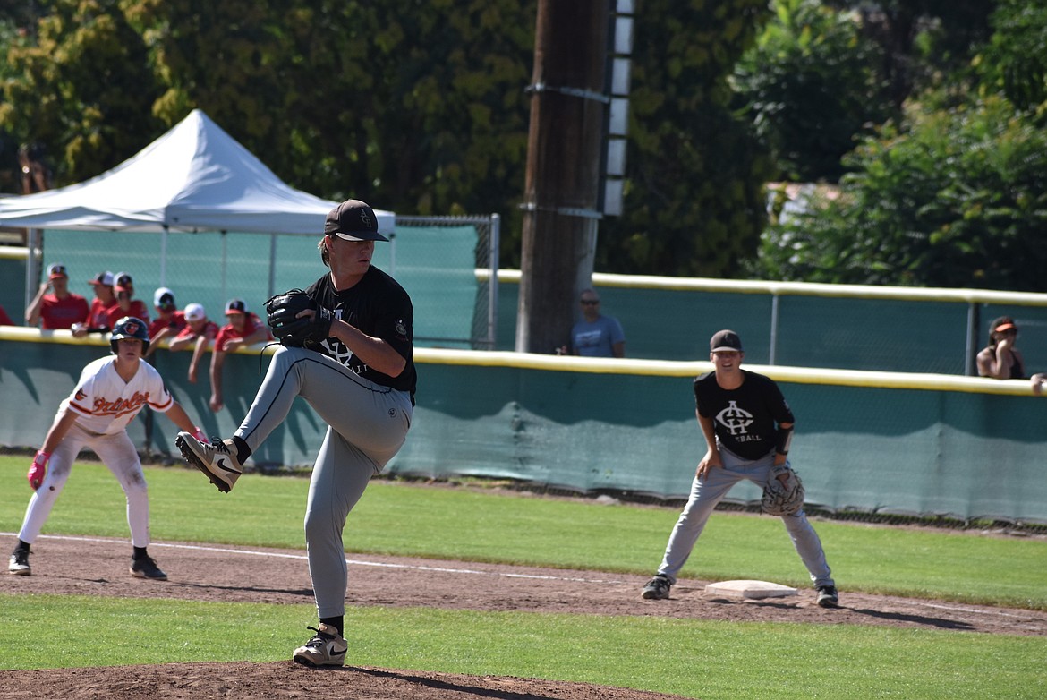 Harvest Parrish pitches on the mound in game one against Trail AA Orioles 17u. Parrish pitched in relief for Max Grindy where he struck out two for three innings of scoreless ball.