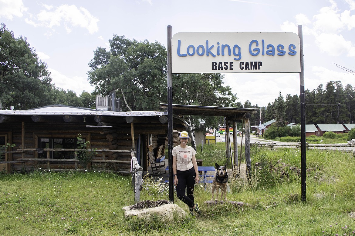Lucy Barnard, and her dog Wombat, at the Looking Glass Basecamp in East Glacier. (Kate Heston/Daily Inter Lake)