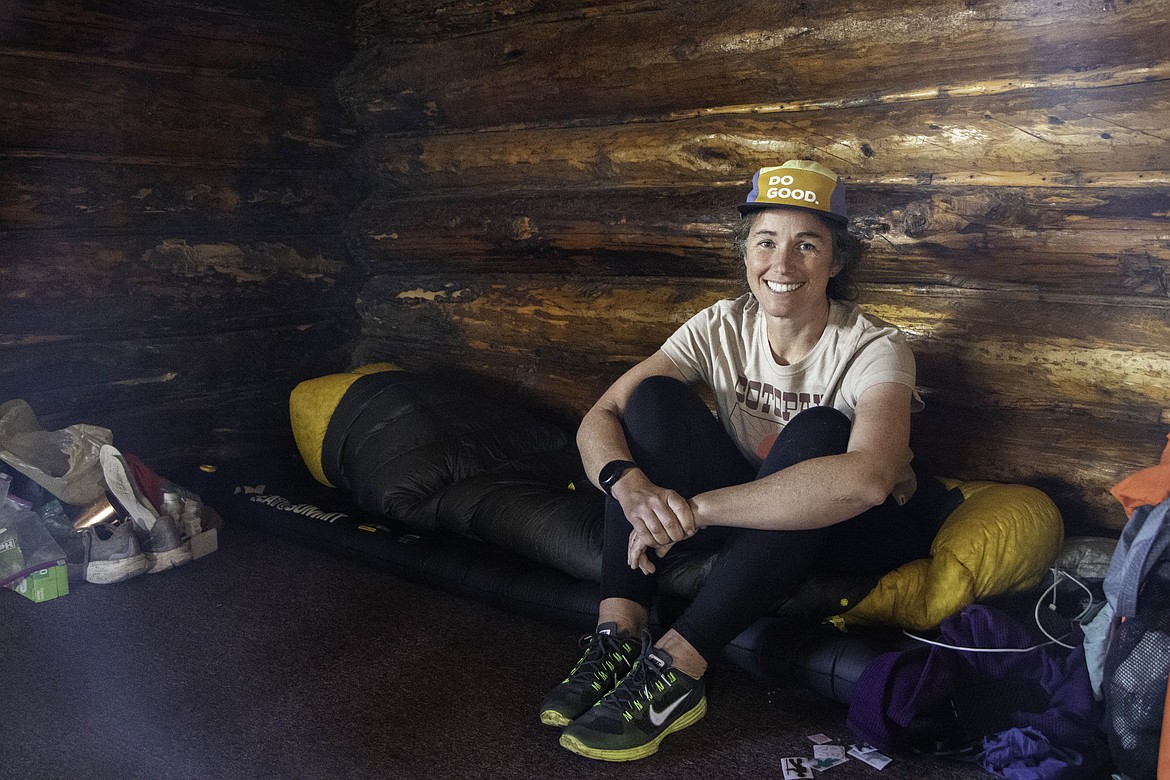 Lucy Barnard at the Looking Glass Basecamp in East Glacier. Barnard is on track to become to first woman to walk from Argentina to Alaska. (Kate Heston/Daily Inter Lake)