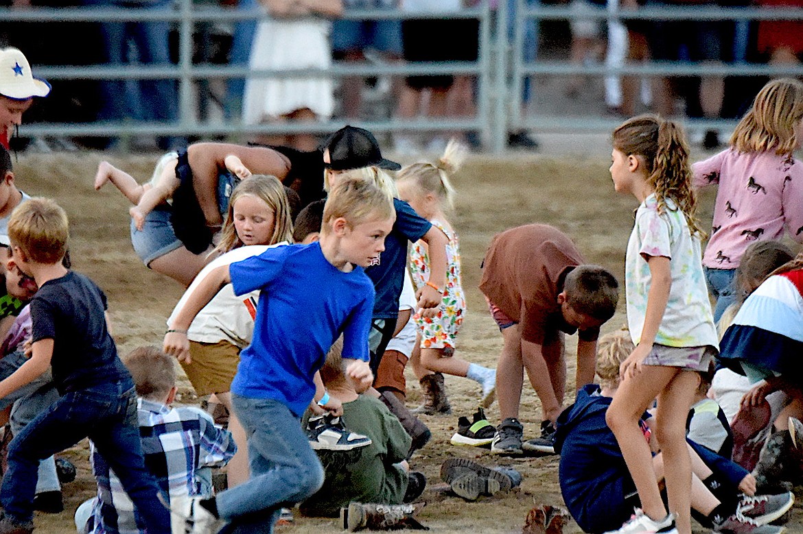 It wouldn't be a rodeo without the kids boot race Friday, July 25, 2025, at the Kootenai River Stampede in Libby. (Scott Shindledecker/The Western News)
