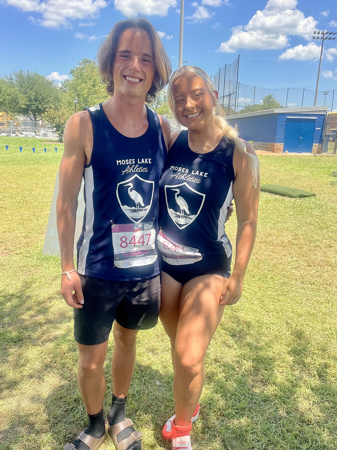 Liam O’Shea, left, and Jaedynn Dietmeyer, right, take a photo after competing at the USA Track and Field Nationals meet. O’Shea competed in the 800- and 1500-meter races at the USATF Nationals meet.