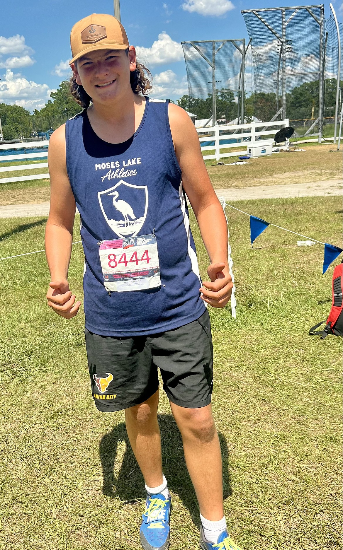 Brody Baker, a discus thrower for Moses Lake Athletics Club, is all smiles at the USA Track and Field Nationals meet. Baker competed in the 13-14 Division of the Boys Discus.