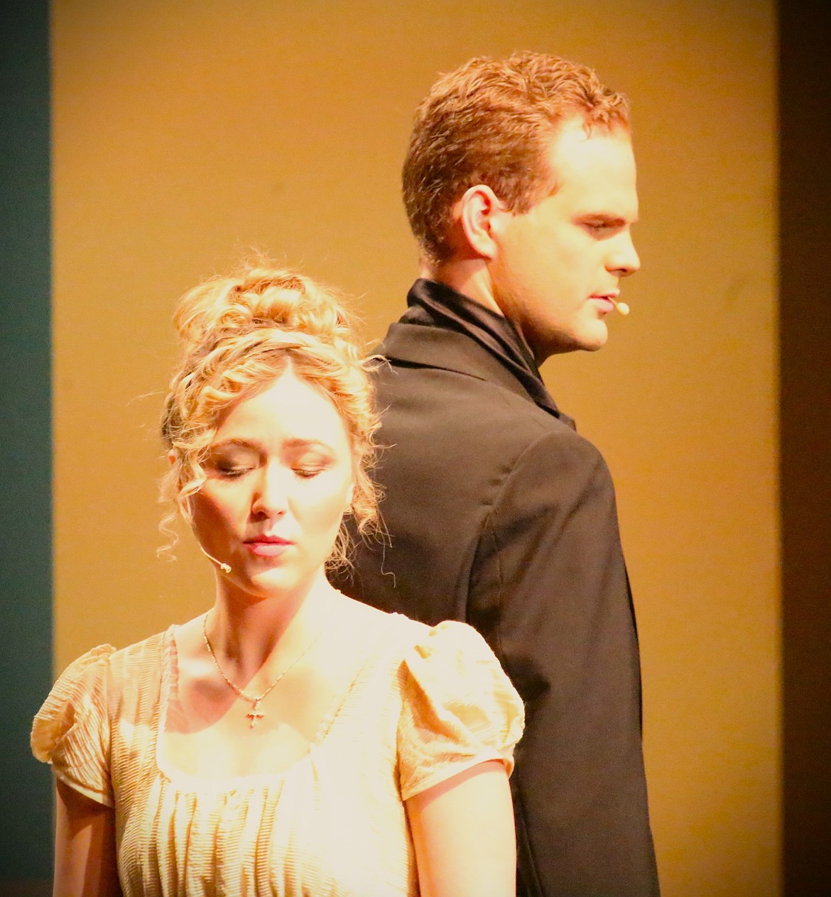 Lexie Fouch as Elizabeth Bennet and Logan Foster as Mr. Darcy perform a scene from the Waymaker Arts debut production of "Pride vs. Prejudice."