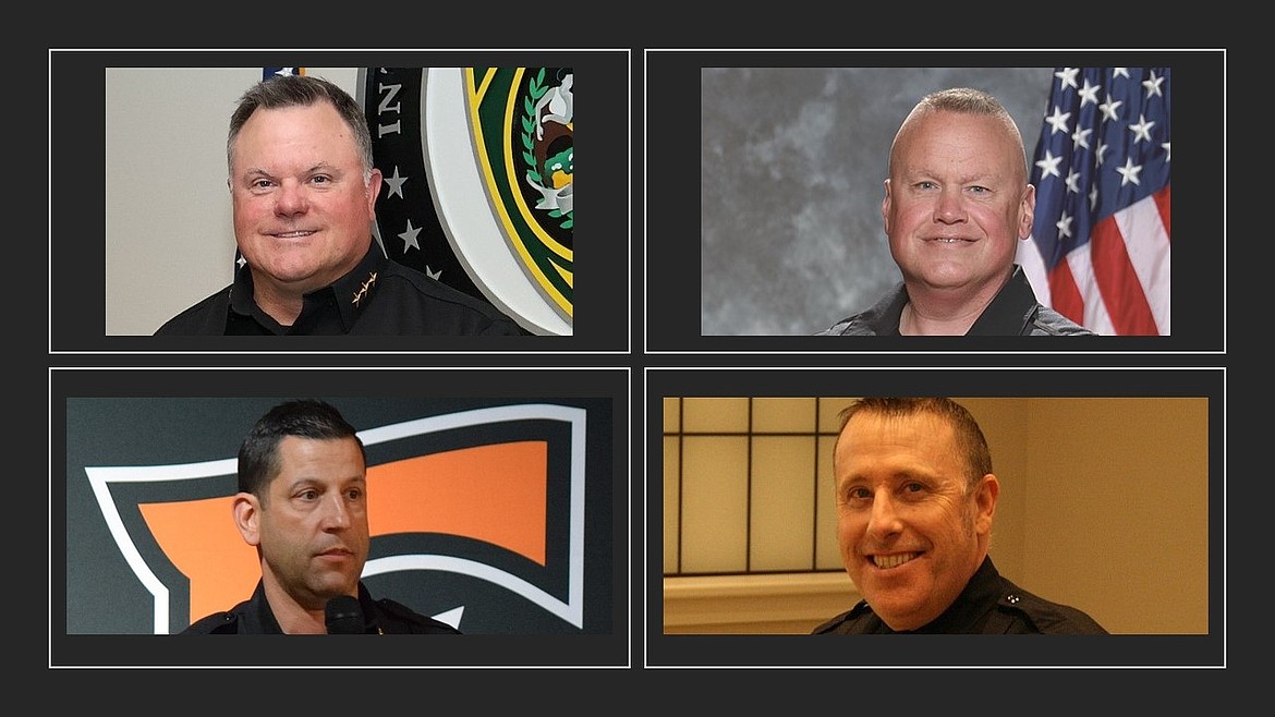 Crime trends in the Columbia Basin and statewide have seen a decrease in several categories in 2024, according to Washington Association of Sheriffs and Police Chiefs. Several local agencies reiterated the same sentiment. Clockwise from top-left: Grant County Sheriff Joey Kriete, Moses Lake Police Chief Dave Sands, Quincy Police Department Chief Ryan Green and Ephrata Police Department Chief Erik Koch.