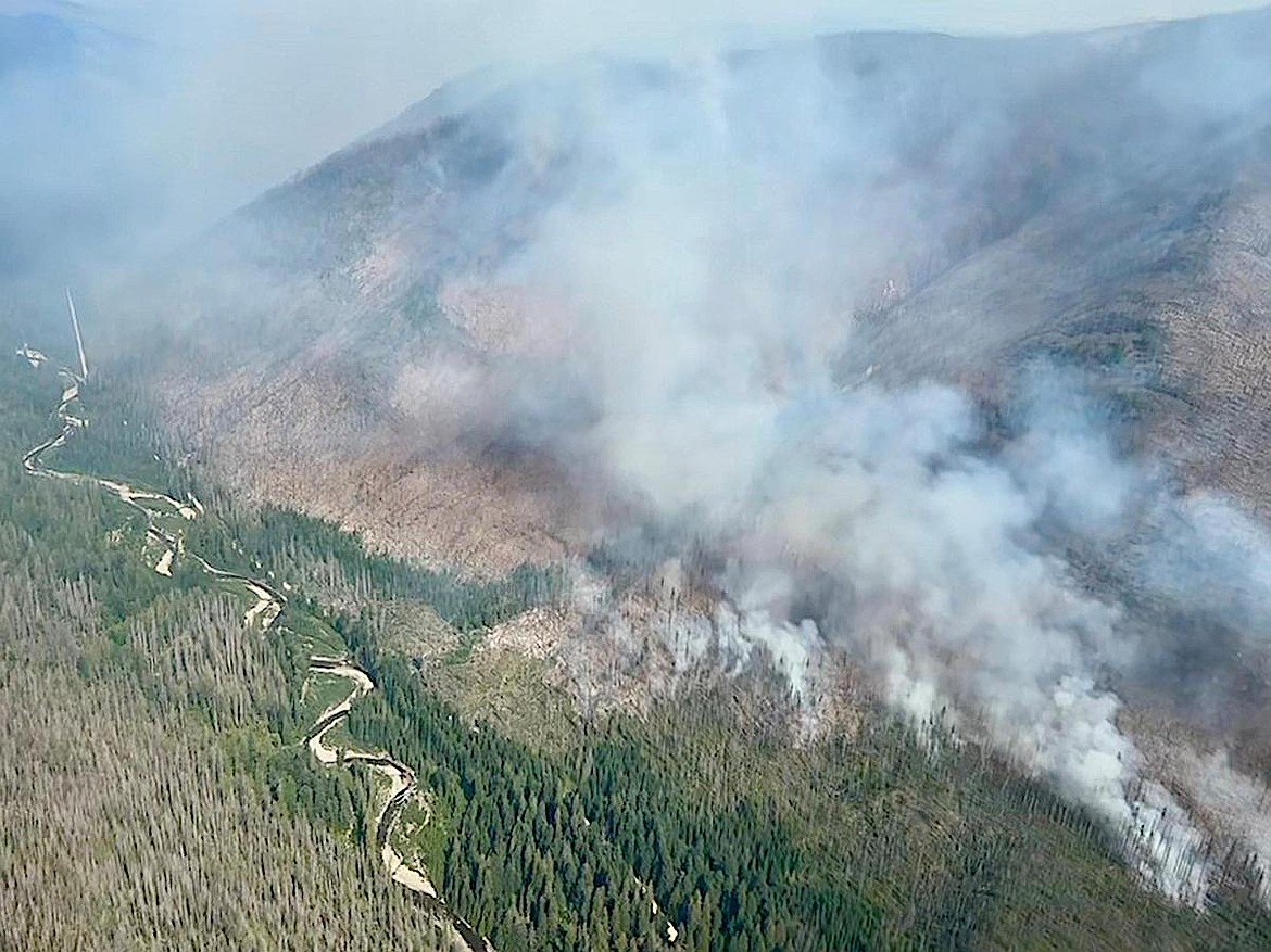 Smoke pours off the Lightning Creek Fire Sunday, Aug. 3, 2025, in northeastern Idaho near the Montana border. (U.S. Forest Service photo)