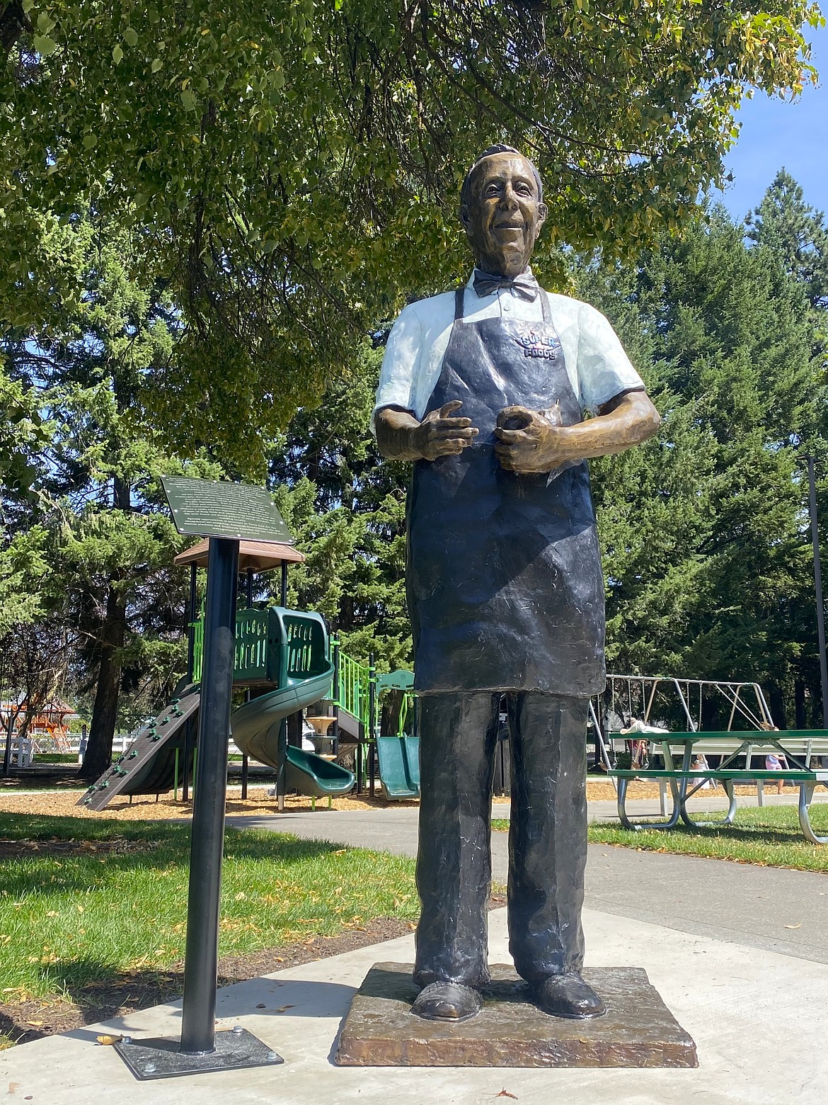 The bronze statue of Ron McIntire and a plaque listing his many accomplishments and contributions to the community is now on display at Hayden's McIntire Family Park.