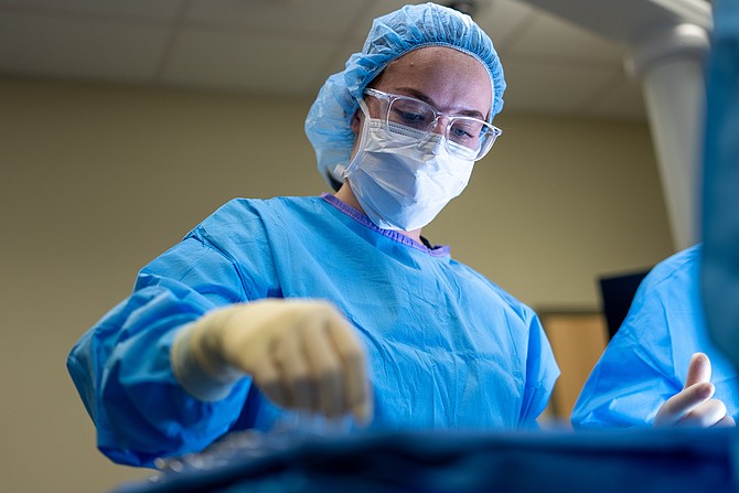 NIC Surgical Technology student Kahlea Herbert participates in a mock surgery on Nov. 6, 2024, in a simulation lab at the Meyer Health and Sciences Building at NIC’s Coeur d’Alene campus. Courtesy photo.