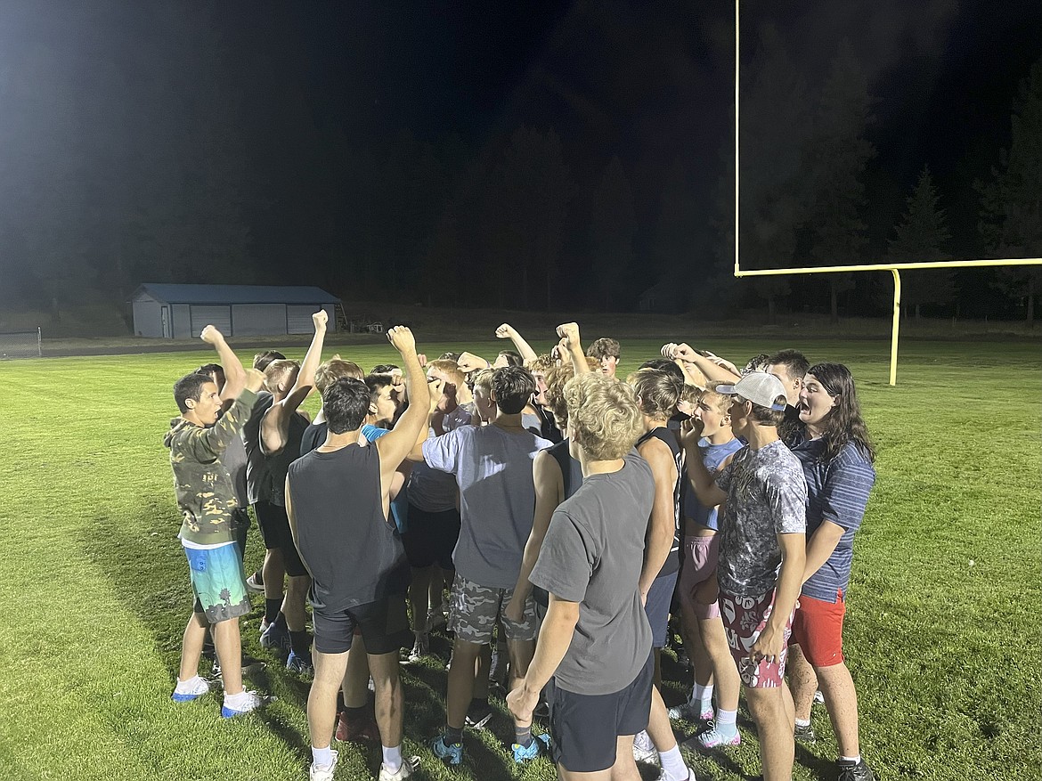 At the stroke of midnight, as is a tradition with the Thompson Falls football team, practice for the 2025 season began at 12:01 Friday morning at Previs Field for the boys who turned out for this year’s squad. Coach Jared Koskela and the Hawks later hit the field for another workout, the first of the two-a-days, at 5 p.m. Friday. (Photo provided)