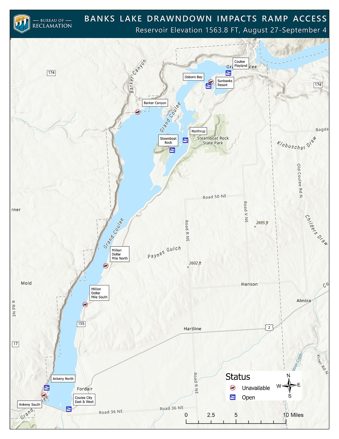 Boaters should check to ensure the launch they want to use is open prior to heading to Banks Lake.