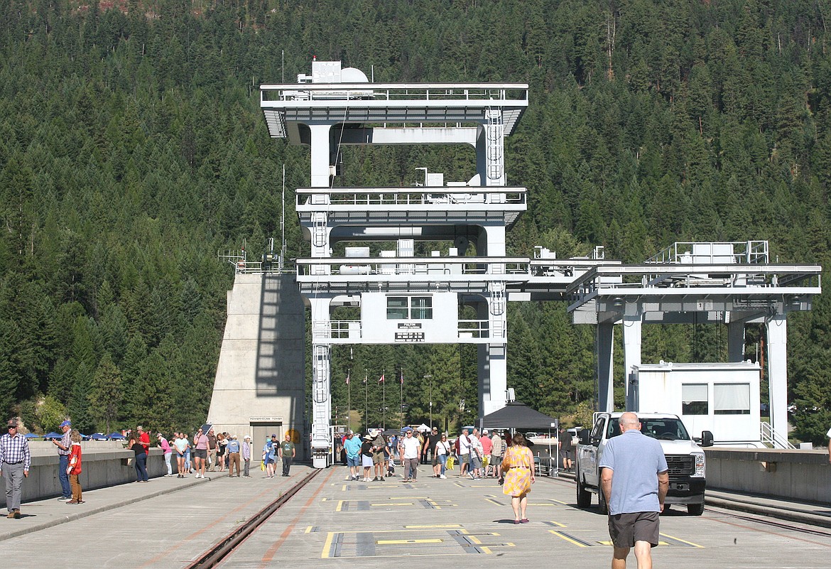Visitors were treated to a stroll across the top of Libby Dam during Saturday's celebration of the 50th anniversary of the completion of Libby Dam. (Paul Sievers/The Western News)