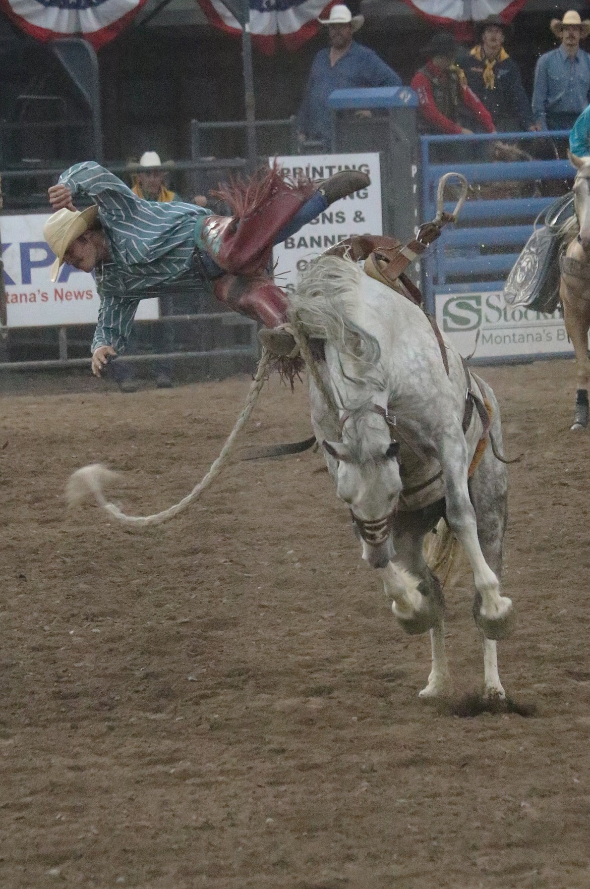 CARSON BINGHAM flies the friendly skies of Sanders County for no score at the Sanders County fair rodeo Thursday. (John Hamilton/VP-MI)