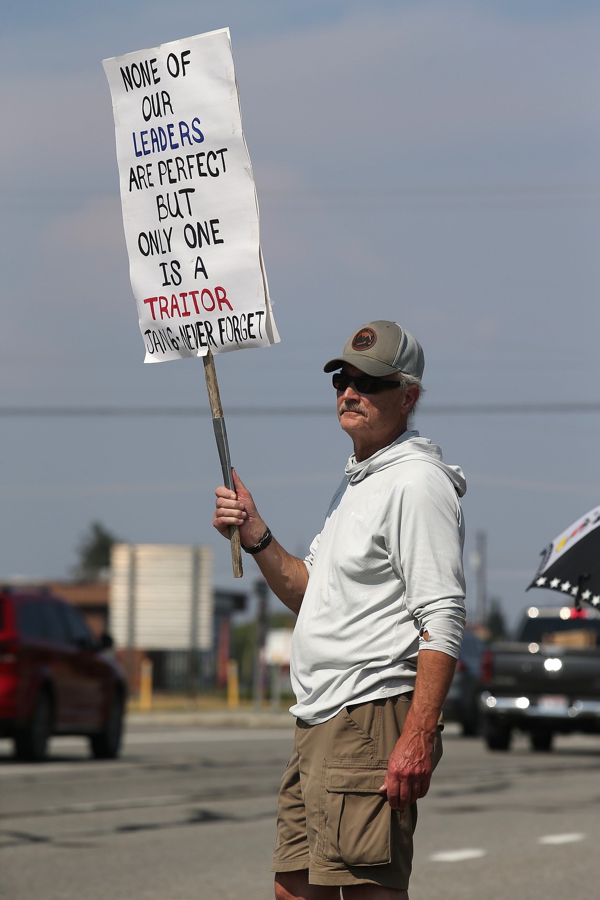 Hayden resident Brad Onken protests the policies of the Trump administration during a Labor Day demonstration.