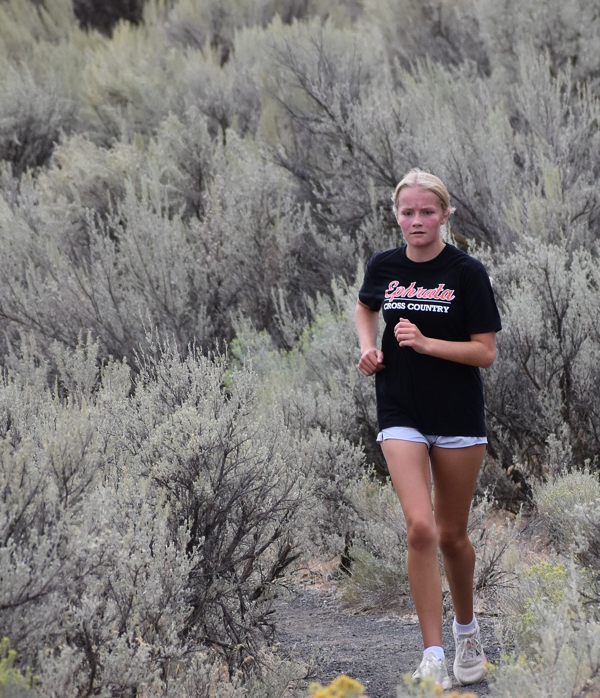 Tigers' Jillian Bair finishes her run through the Beezley Hills Hiking Trail during practice. The girls team consists of a group of strong returners who have grown a strong bond during their time with the team.