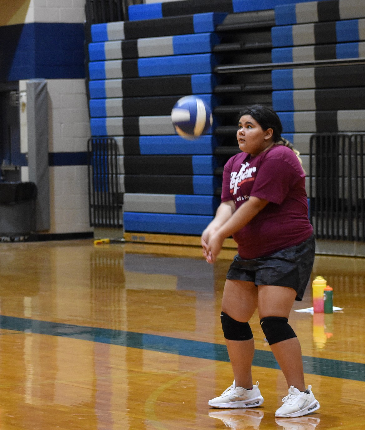 Eagles player Nataleigh Wynn hits the ball up to her teammate during practice. This year the team is aiming for a first-place finish at districts.