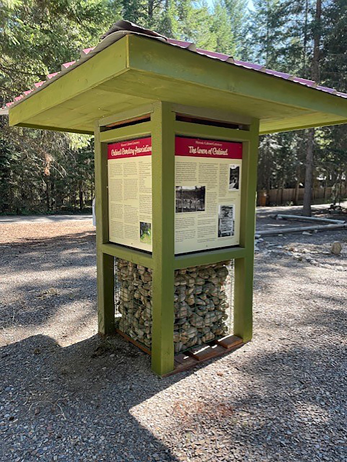 An information kiosk sits near the old Cabinet Cemetery, a site rescued and now maintained by a group of volunteers.