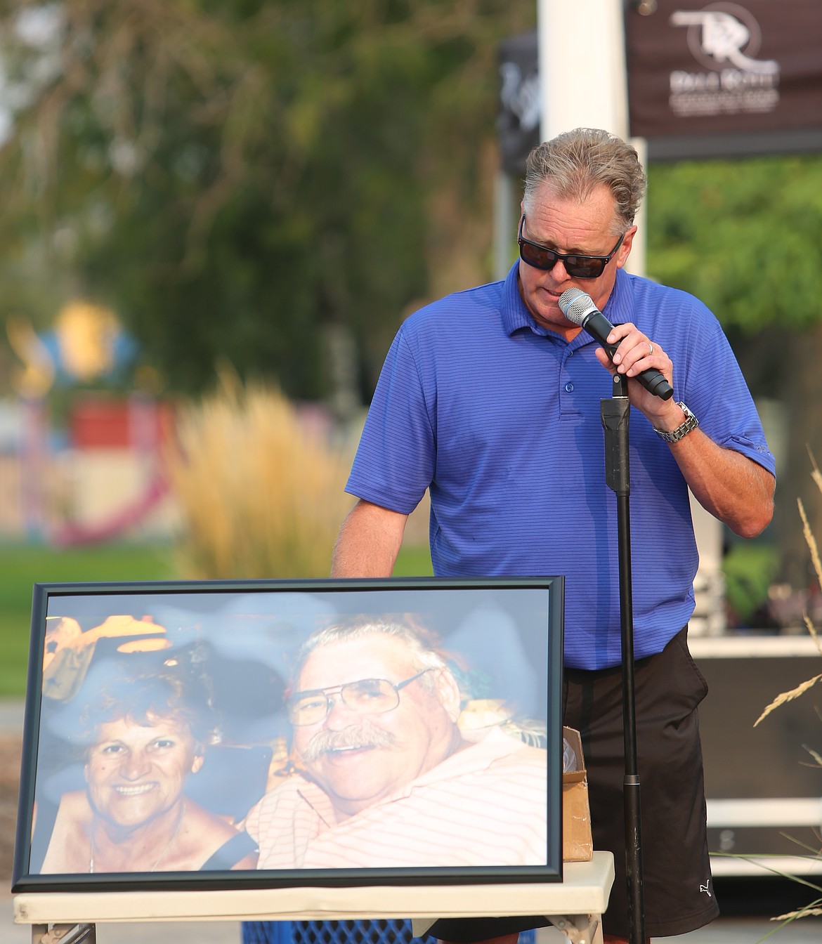 Rich Victor gives his opening remarks at Fridays event to celebrate Don and Mary Cunnington. Victor said it only took four days to raise enough money to buy the park bench and plaque.