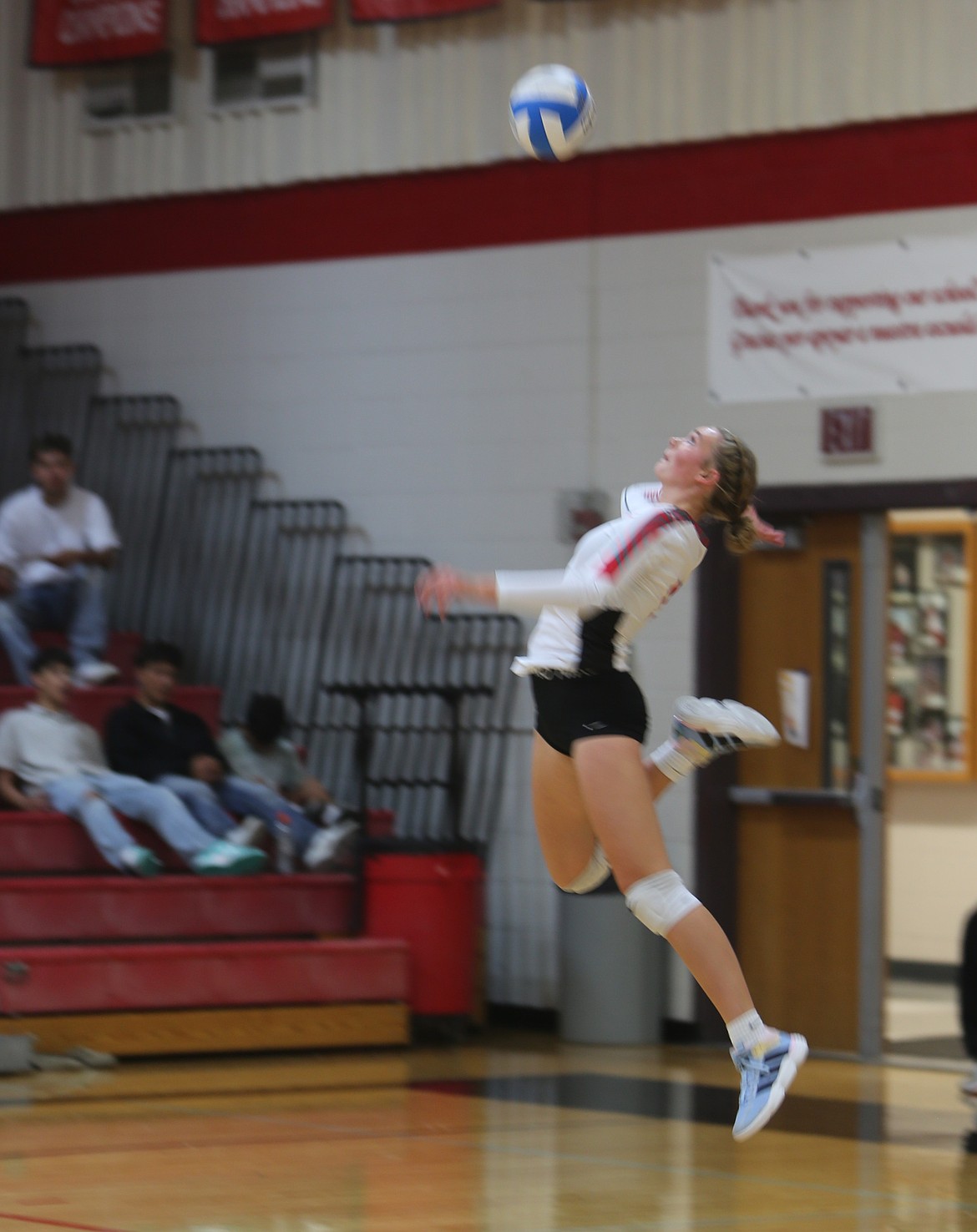 Huskies player Shaylee Freeman leaps in the air to hit the ball during the team’s game against West Valley High School. The Huskies will be facing Prosser and Ephrata this week.