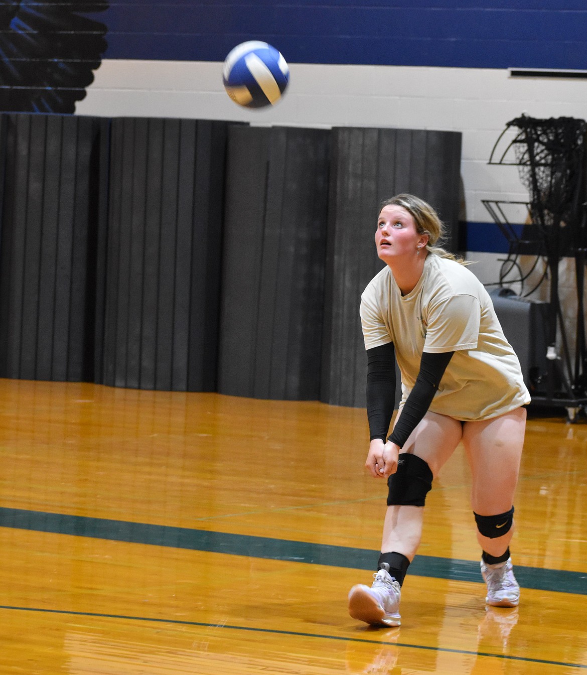 Brooke Dana, Soap Lake, readies to hit the ball back to her training partner during volleyball practice. Dana recorded five kills against the Warriors on Tuesday.
