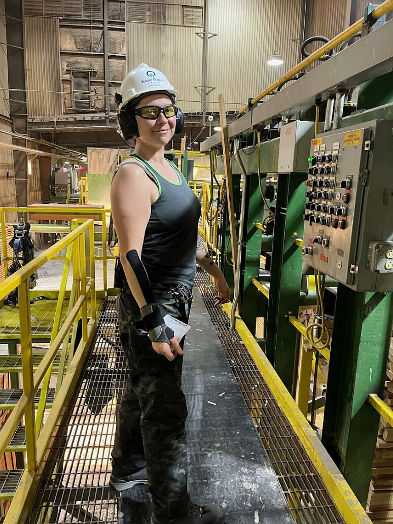Jahzerah "Jahz" Goldberg is a production operator for Idaho Forest Group. She is seen at work Sept. 9.