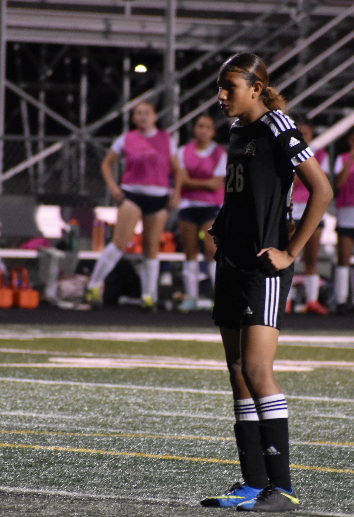 Freshman Knights forward Briseydi Pacheco prepares to shoot a PK in the overtime shootout. With an assist from Lauren Wardenaar, Pacheco scored a goal in the second half to tie the game 1-1.