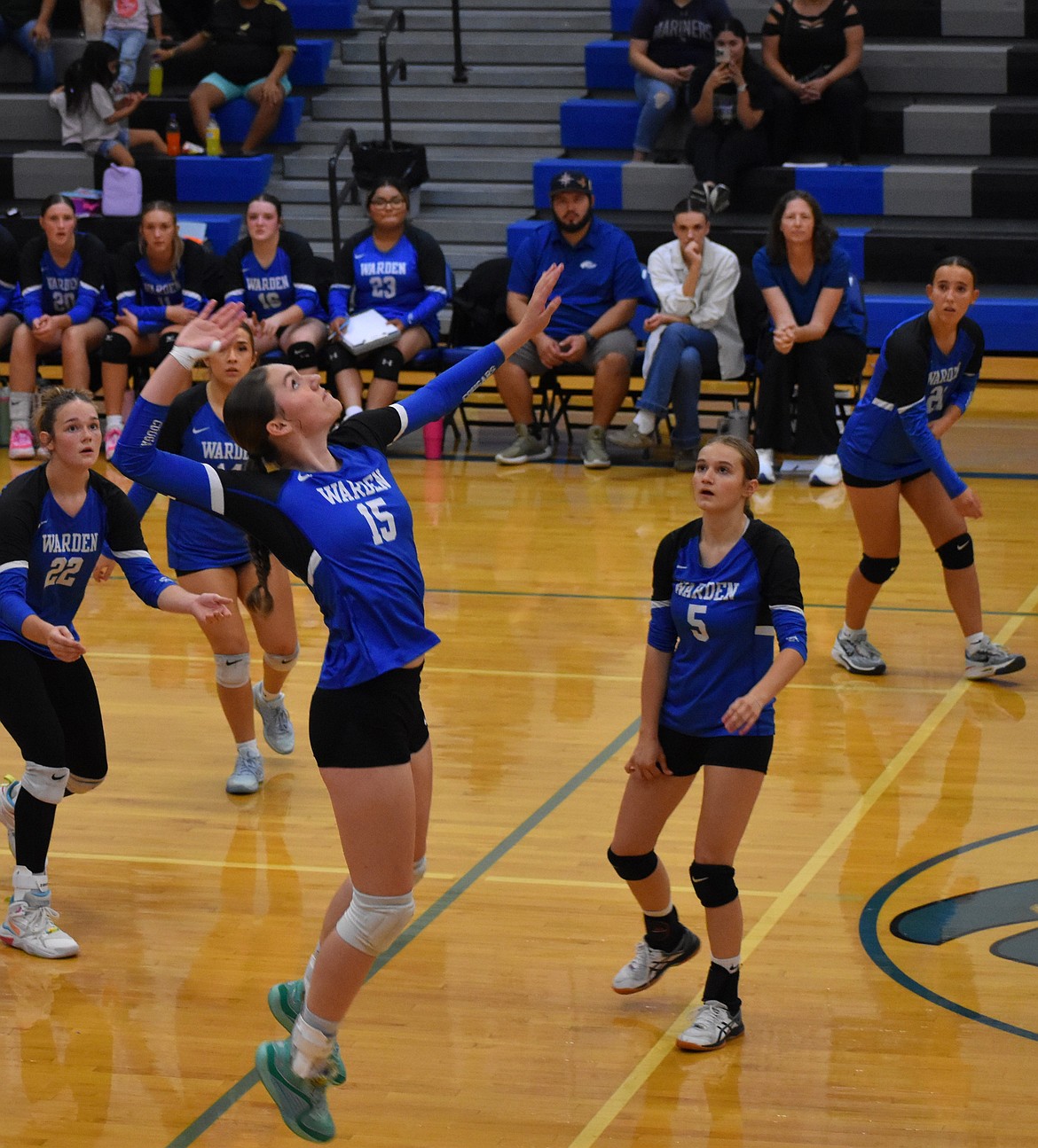 The Cougars’ junior player, Hannah Roylance, leaps into the air to send the ball back to the opponent. The Cougars’ players after the game said the team needs to work on communicating with each other on the court as they prepare for their next game.