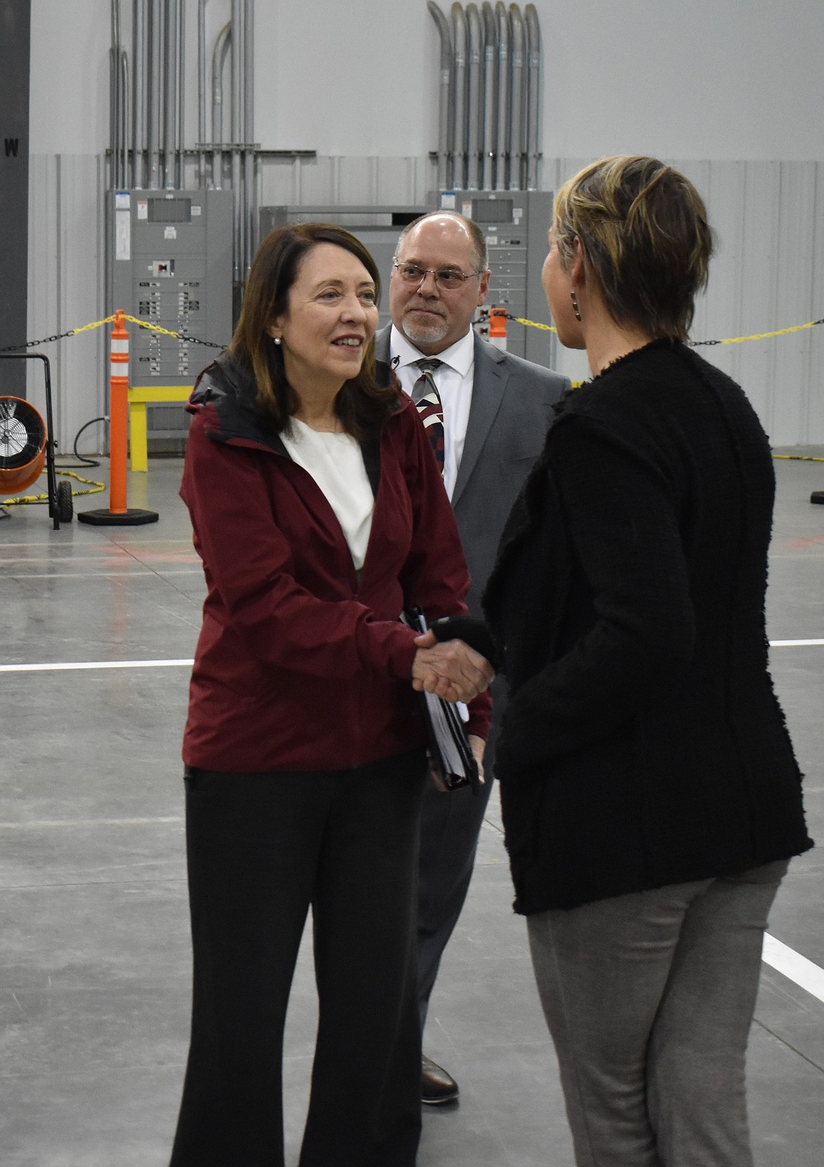 Senator Maria Cantwell, right, in Moses Lake in 2024. Cantwell said Aug. 21 that she thought changes to the Medicaid program could and would raise medical insurance rates. Additionally, like many other Democrats, Cantwell has expressed concern about people losing access to health care completely.